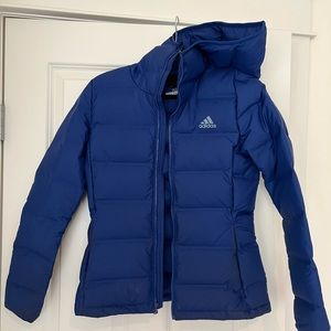 Blue Adidas Puff Hooded Down Jacket - XS